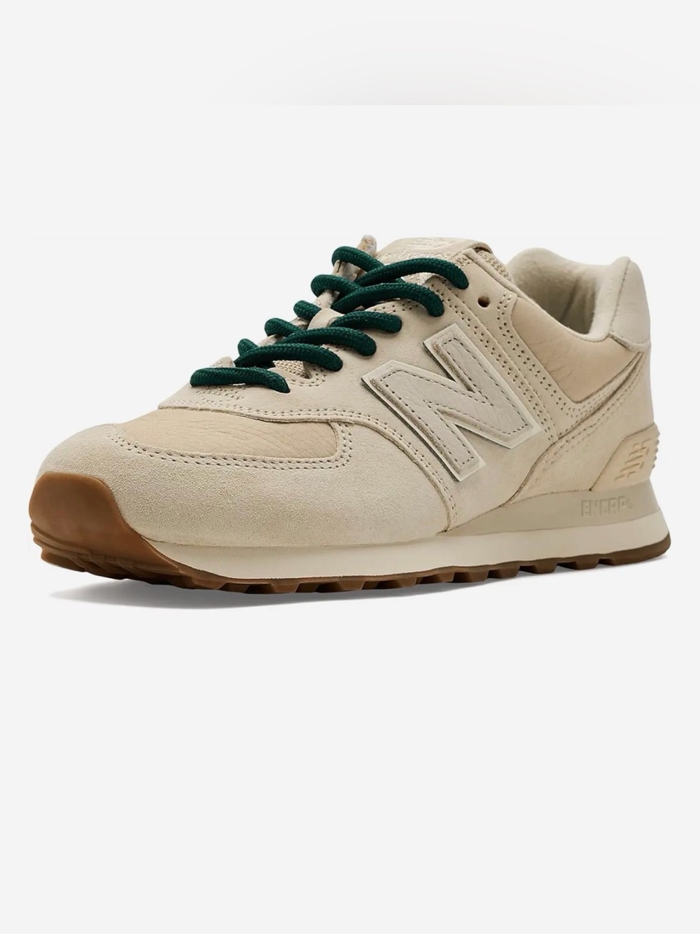 New Free People New Balance Beige Suede Sneaker with Dark Green Laces in “Honey”